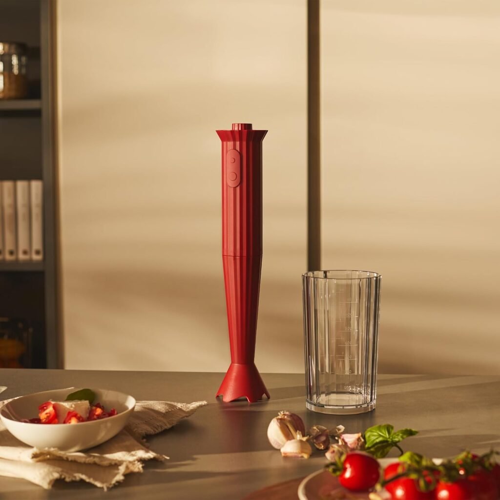 Frullatore a immersione Alessi Plissé MDL10 R - Design con Bicchiere Graduato, Resina Termoplastica, Spina EU 500W, Rosso