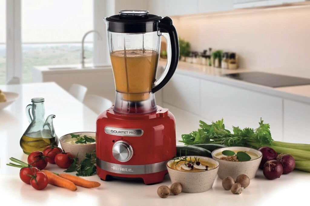 Ariete 1782: Robot da cucina Gourmet Pro Moderna, Tritatutto 3L, Frullatore 2L, 2 velocità + Pulse, Set di lame + Disco in acciaio inox, Accessorio spremiagrumi, Colore Rosso.