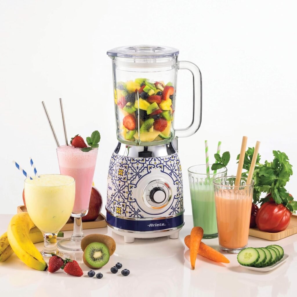 Frullatore Ariete 583 Capri con tazza in vetro da 1,5 Litri, 4 lame in acciaio inox, 4 velocità + pulse, 1000 watt.