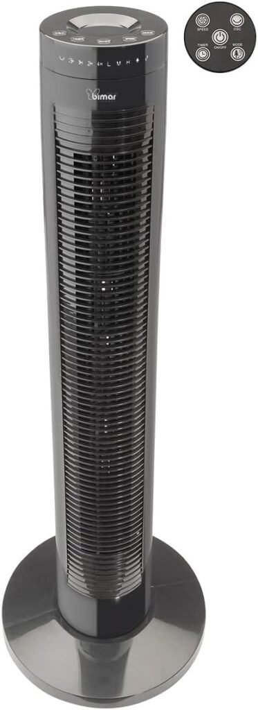 Bimar Ventilatore a torre 80 cm - Ventilatore a Colonna Silenzioso con Regolazione Intensità Modalità e Direzione dell’Aria, Timer e Telecomando, Oscillazione Automatica e Funzione Sleep.