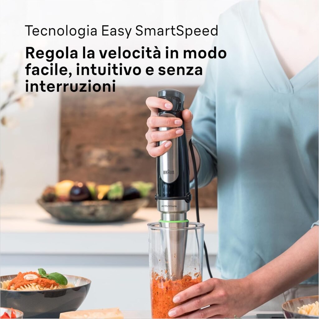 Frullatore ad Immersione Braun Multiquick7 MQ7087X con 6 accessori e Bicchiere, 1000 W [Classe di efficienza energetica A]