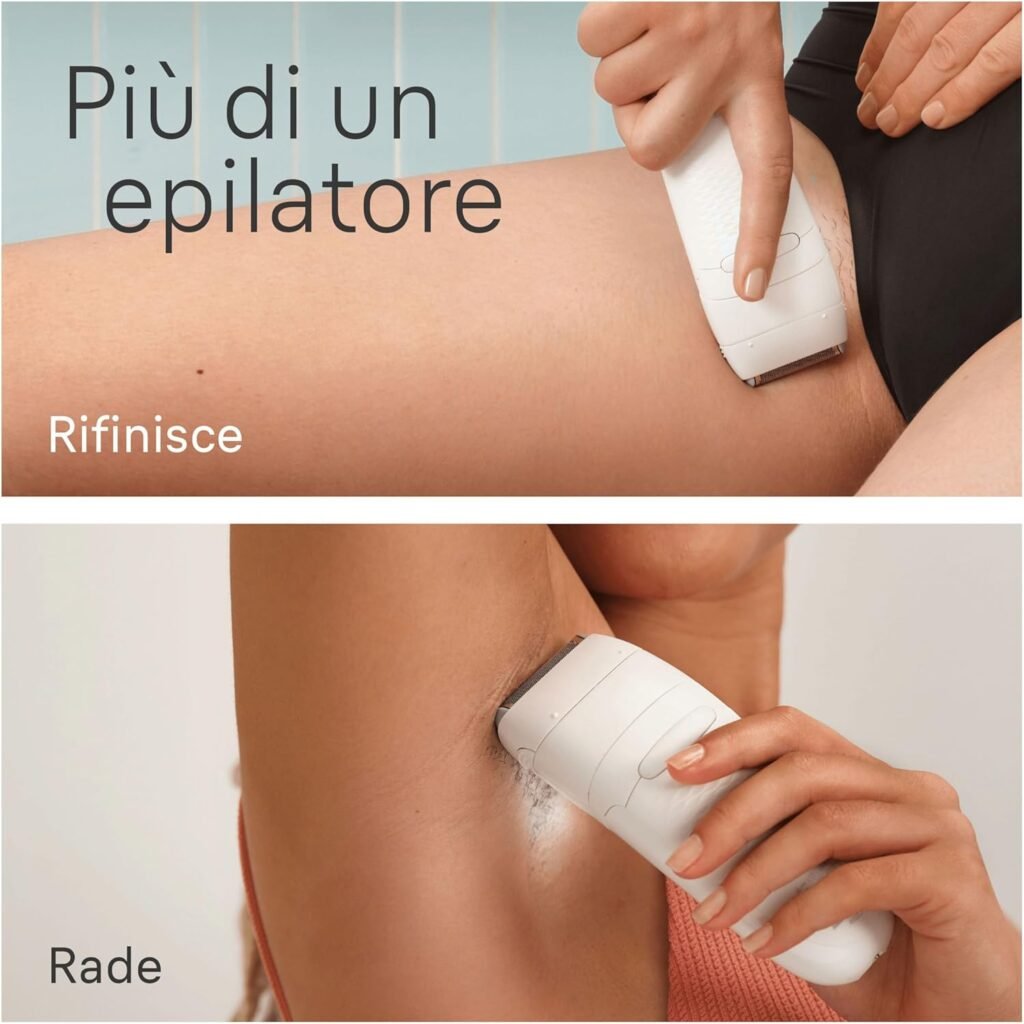 Epilatore elettrico da donna Braun Silk-épil 5 per una epilazione semplice e veloce. Wet & Dry per una pelle liscia a lungo. Con testina per rasoio donna. Colore bianco/rosa.