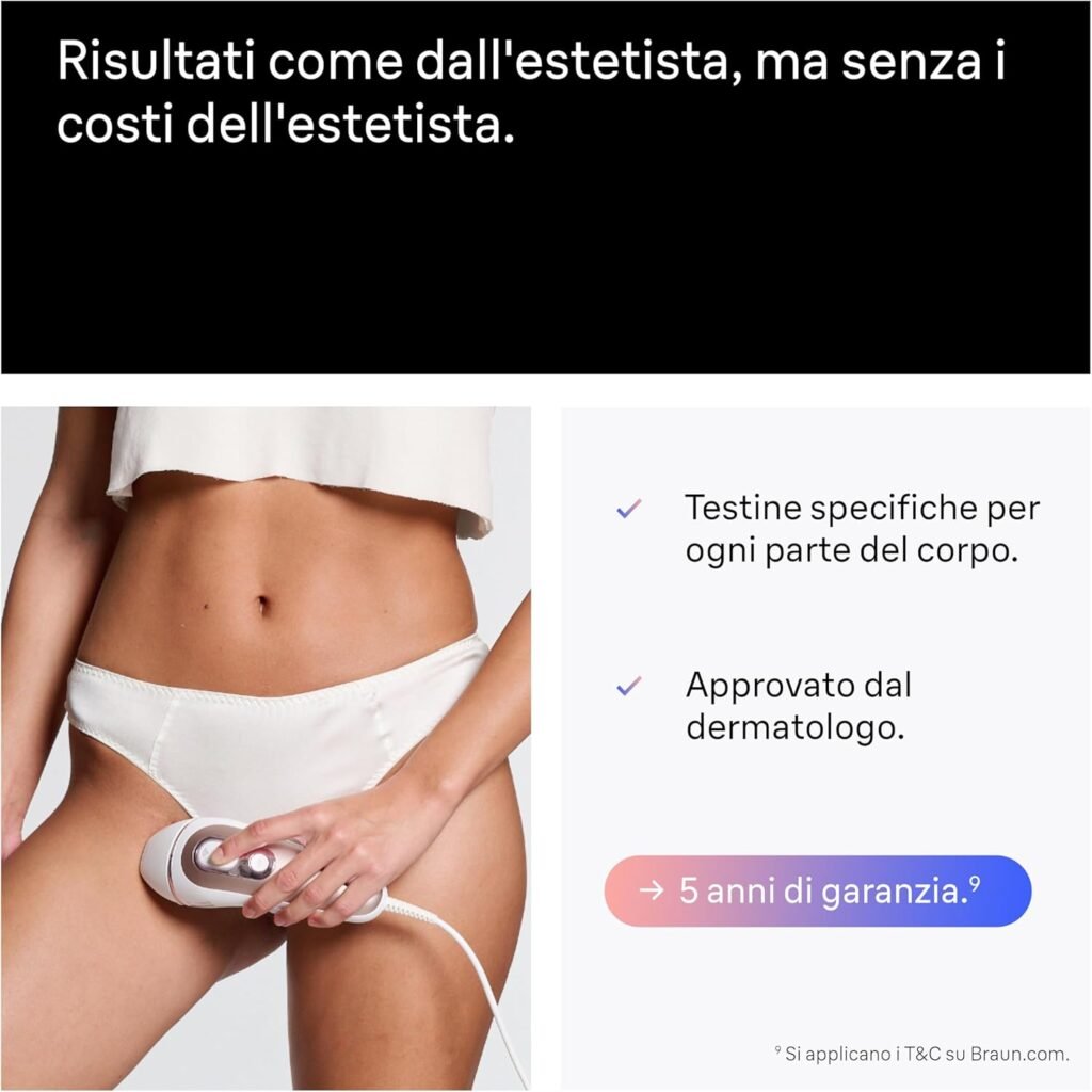 Epilatore Luce Pulsata Braun Skin I·Expert, Depilatore Corpo Donna, Alternativa Laser Peli Donna, App Gratuita, Custodia e Rasoio Venus Inclusi, 2 Testine Viso e Corpo PL7147.