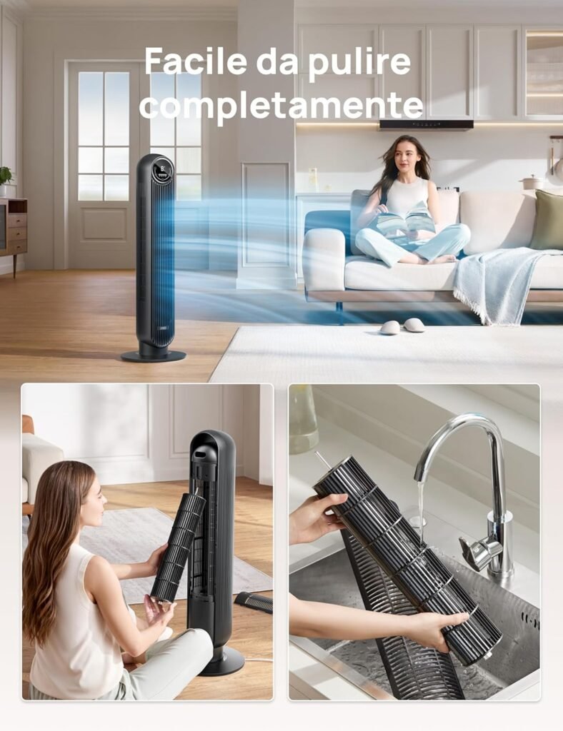Ventilatore a Torre Silenzioso Dreo 20dB - Potente 7.6 m/s - Ventilatori a Colonna con Telecomando