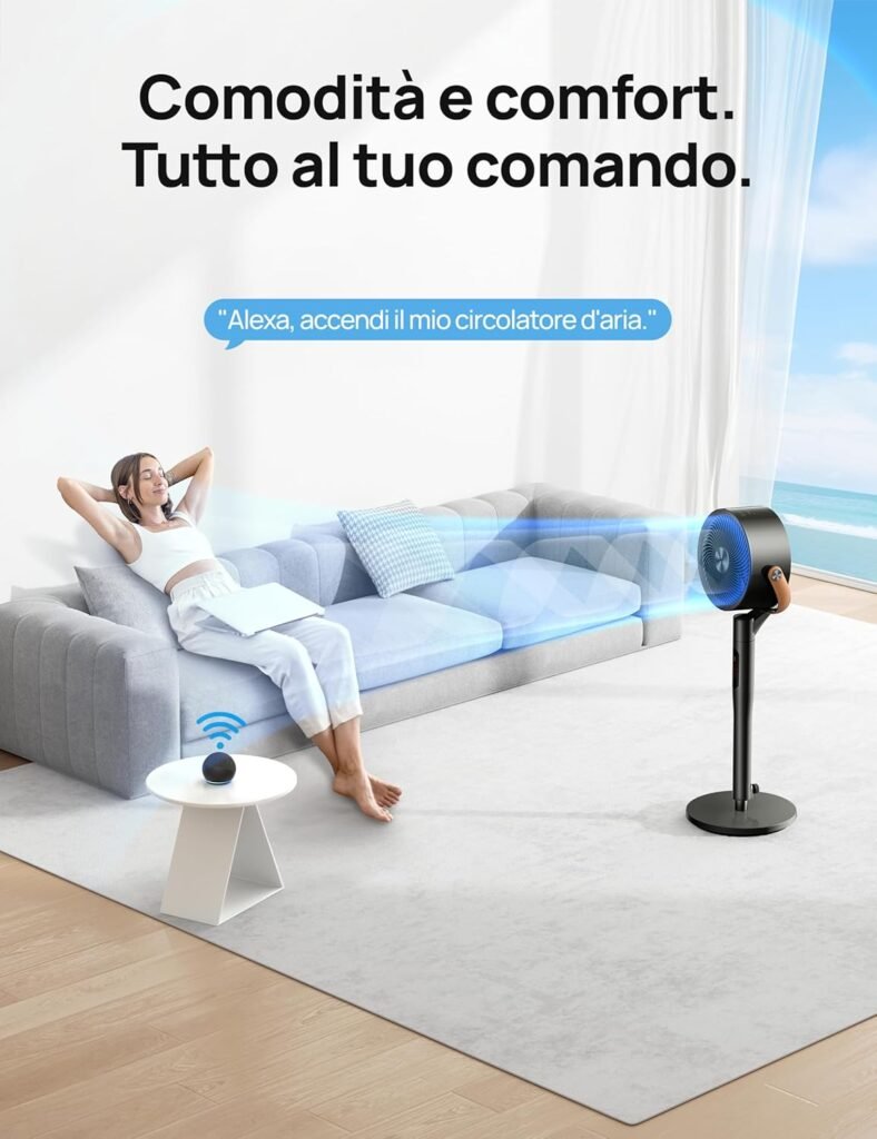 Ventilatore Smart Dreo Silenzioso 25dB con Oscillazione a 120°+105° - Nero