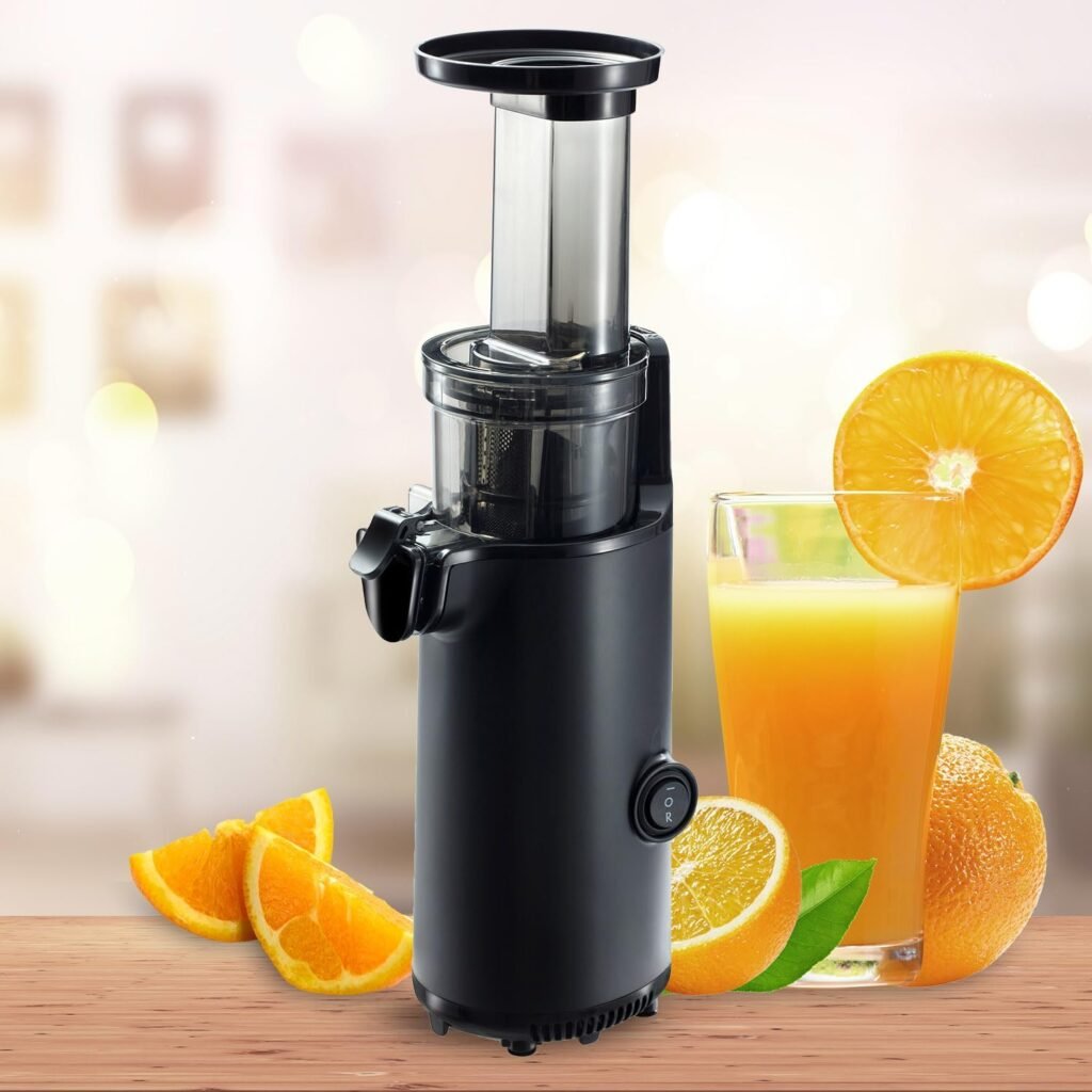 JuiceInstant Estrattore di succo - spremiagrumi lento silenzioso a freddo funzione frullatore per frutta e verdura, estrazione di sostanze nutritive, spazio piccolo (nero) [Classe di efficienza energetica A+++]