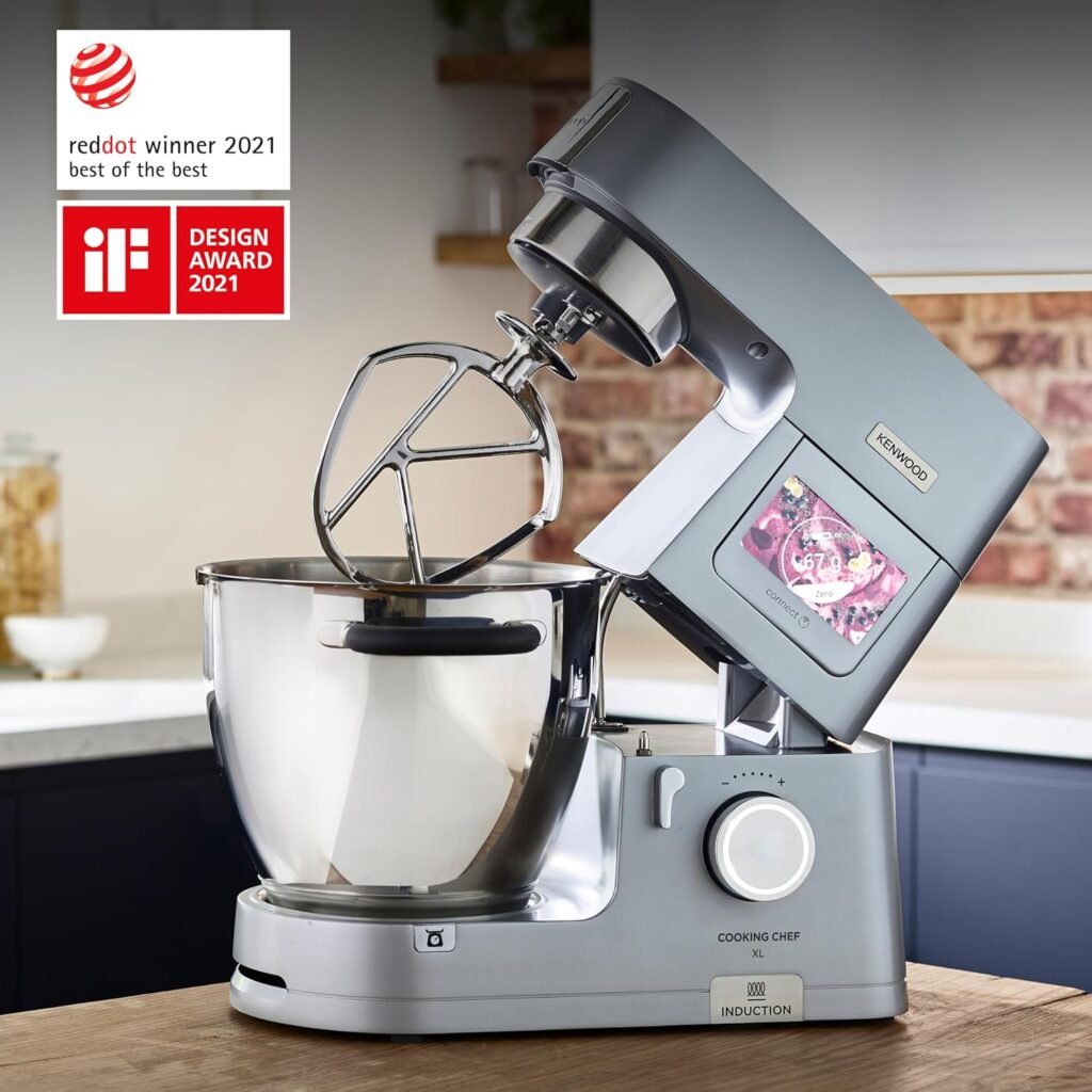 Kenwood Cooking Chef XL KCL95.424SI - Impastatrice Planetaria con Frusta K, Frullatore, Robot da Cucina - Display LCD e Bilancia Integrata - Ciotola Acciaio Inox 6,7L - 1500W - Argento