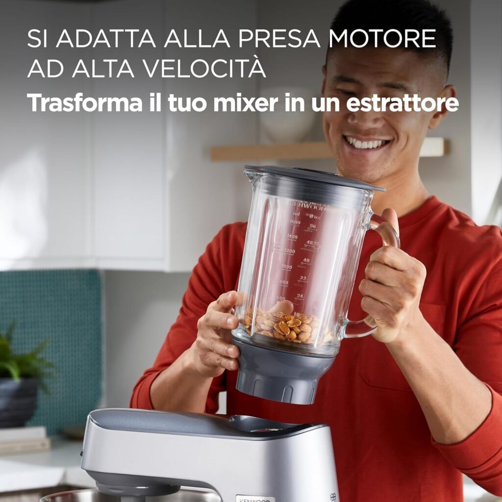 Accessorio Frullatore Kenwood KAH359GL per impastatrici planetarie, vetro Thermoresist, lame in acciaio inox facilmente removibili, capacità 1,6L, Grigio trasparente [Classe di efficienza energetica A]