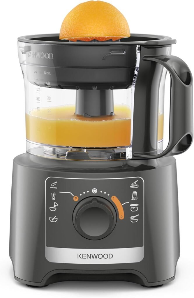 Kenwood MultiPro Compact FDP31.360GY, Robot da Cucina Multifunzione 800W Grigio - Immagine del prodotto con lama per frullare, disco per impastare e affettare, spremiagrumi, frullatore 1.2L, 2 velocità + Pulse, ciotola 2.1L.