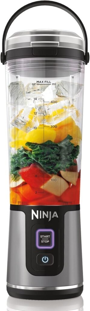 Frullatore portatile Ninja Blast BC151UKBK - 530 ml, coperchio ermetico e beccuccio, potente mini frullatore senza fili, ricaricabile, frullati portatili, frullati proteici, miscela ghiaccio.