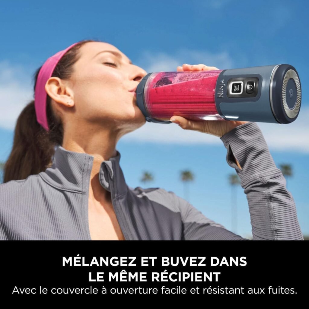 Frullatore portatile Ninja Blast BC151UKNV - 530 ml - Con coperchio a tenuta stagna e beccuccio - Mini frullatore senza fili - Ricaricabile - Ideale per frullati proteici, ghiaccio e frutta - Portatile.