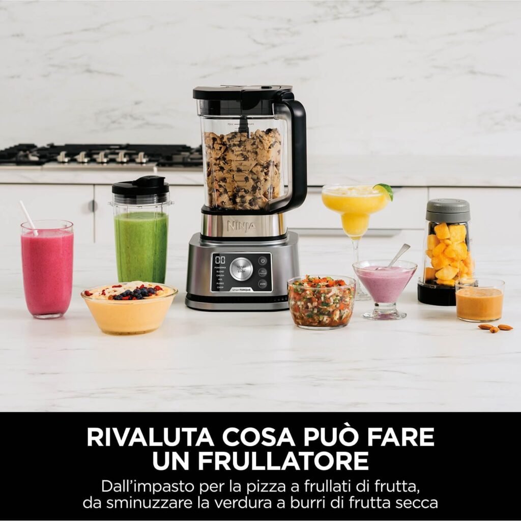 Frullatore Ninja Foodi Power Nutri 3 in 1, Argento CB350EU - 1200W, Caraffa da 2,1L, Tazza da 700ml e Ciotola da 400ml con Power Paddle. Ideale per Frullati, Creme Dense e Bibite Ghiacciate.