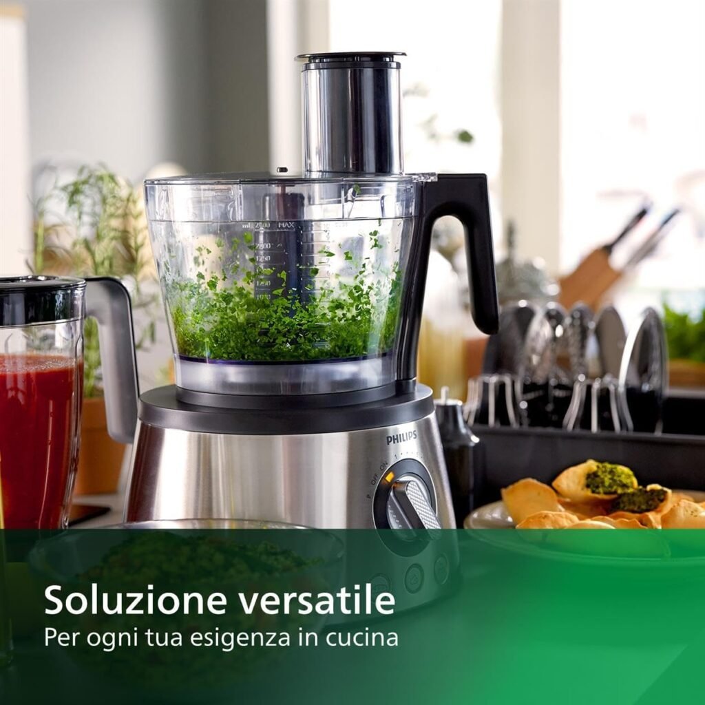 Robot da cucina Philips HR7778/00 Argento con 32 funzioni e recipiente da 3.4L. Potenza da 1300W, lama in acciaio inox e dischi inclusi. Perfecto per preparare piatti deliziosi con facilità. Acquistalo ora!