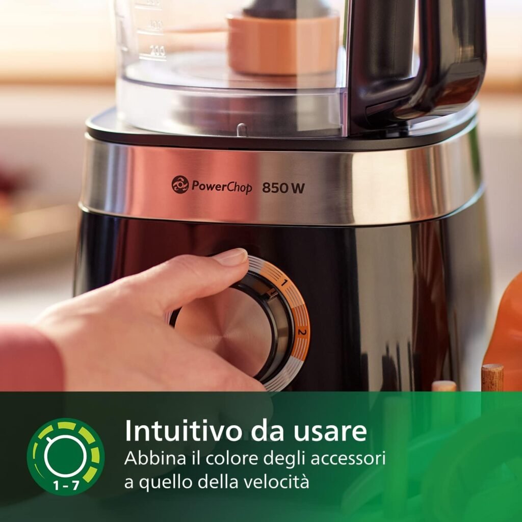 Philips Robot da Cucina Compatto - 850W, 31 Funzioni, Recipiente da 2.1L, PowerChop, Lama in Acciaio Inossidabile (HR7530/10) - Immagine del prodotto