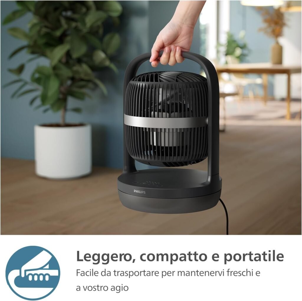 Ventilatore da tavolo oscillante Philips Serie 3000. Silenzioso e potente per casa e ufficio. Nero.