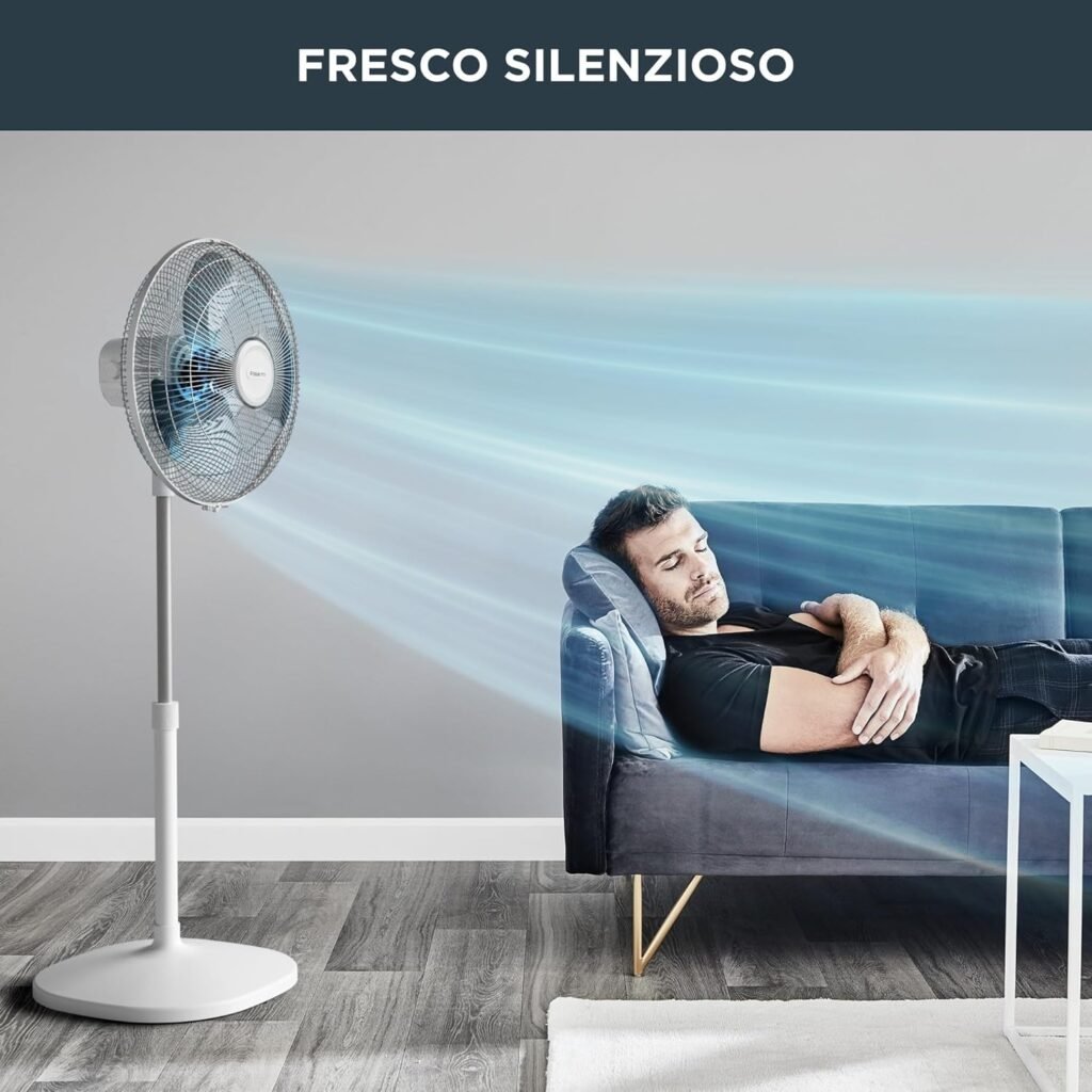 Ventilatore a Piantana Rowenta Essential + Stand VU4410, Potente e Silenzioso, 3 Velocità Regolabili e Oscillazione 120 gradi. Altezza Regolabile per un comfort personalizzato. Acquista ora il tuo ventilatore per l'estate!