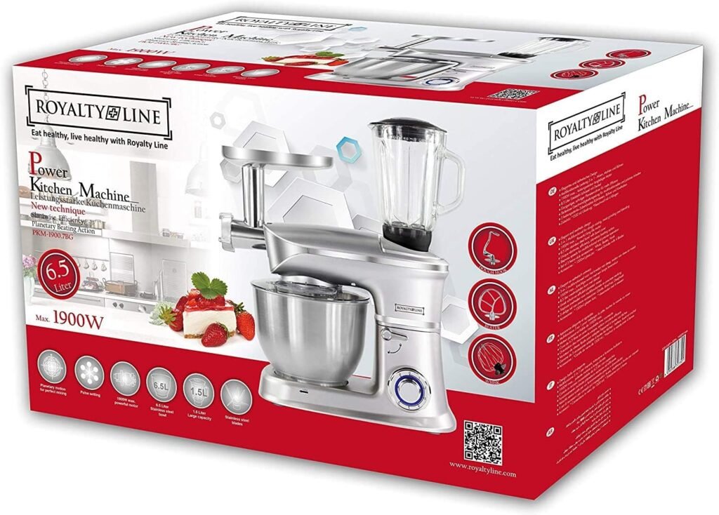 Frullatore 3 in 1 con impastatrice e Tritatutto, potenza da 1900 W - Royaltyline + set coltelli in omaggio