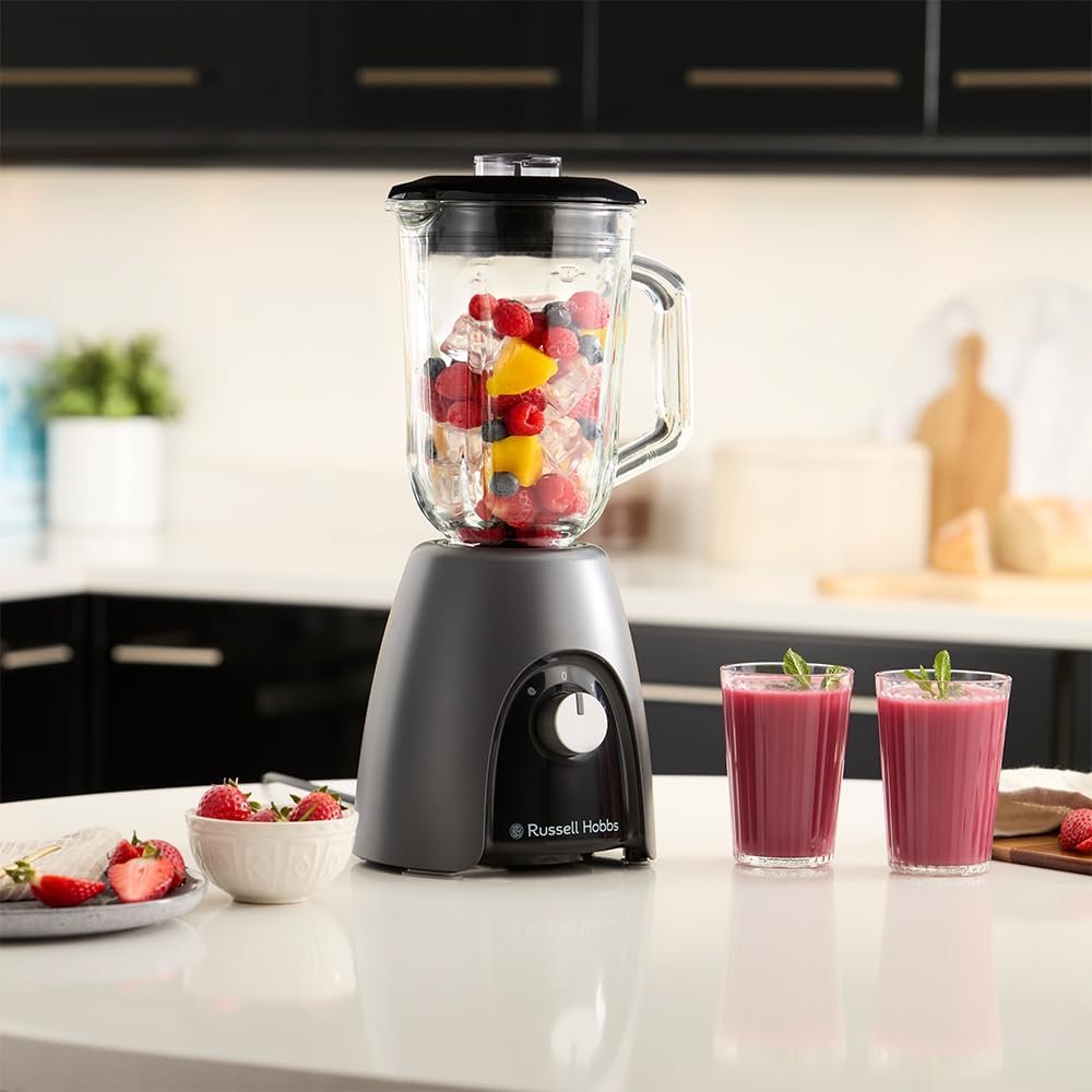 Frullatore Russell Hobbs Smoothie per Succhi & Pappe Charcoal Opaco 27121-56 - Caraffa in vetro da 1,5L, 2 velocità & impostazioni a impulsi, Lame in acciaio inox, Senza BPA, Potenza massima 850W.