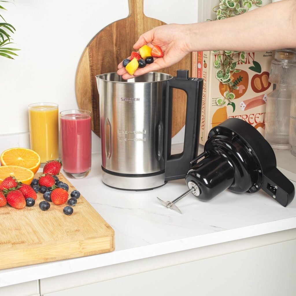 Frullatore di zuppe digitale Salter EK5118V2 - 1,6L, Frullati Zuppe Cremose e Dense, Ottimo per Cucinare in Serie, 5 Impostazioni (Cremosa, Densa, Bevande, Mantieni Caldo, Frullare/Pulire), Sensore Antisversamento, Acciaio Inossidabile, 900W.