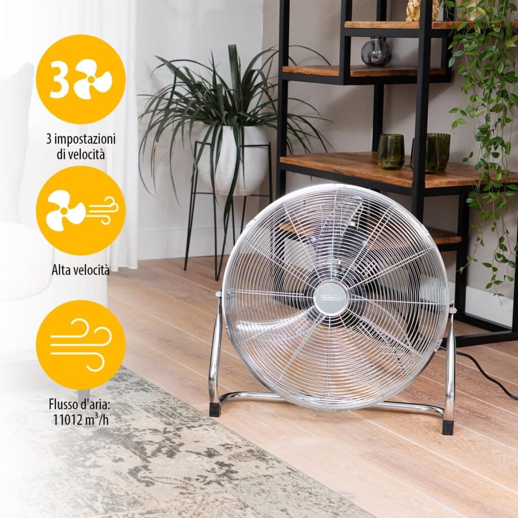 Ventilatore da Terra Tristar VE-5885 in Metallo, 120 watt, Oscillazione Regolabile 130°, 50 centimetri, Argento