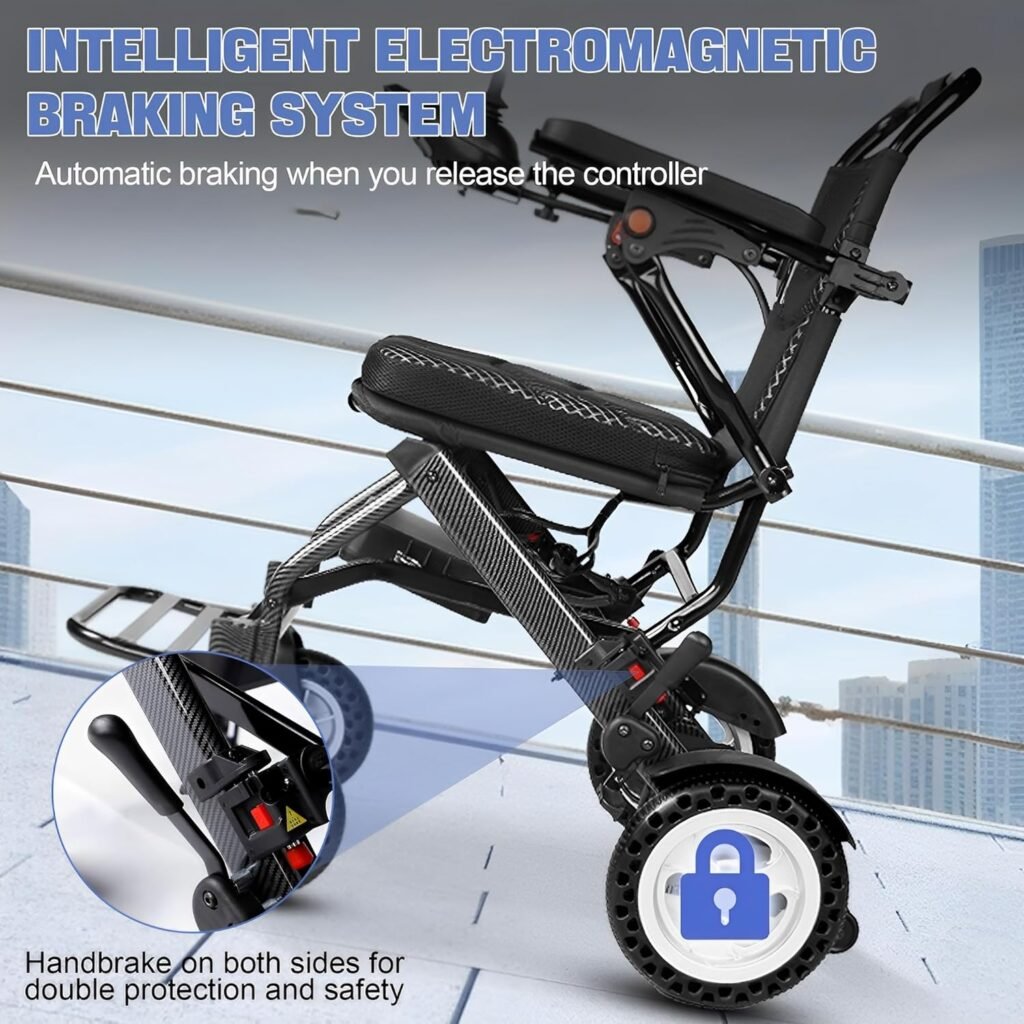 Sedia a rotelle elettrica ultraleggera per adulti con telaio in alluminio, sedia a rotelle elettrica pieghevole automatica per tutti i terreni per anziani con cuscinetti morbidi rimovibili.