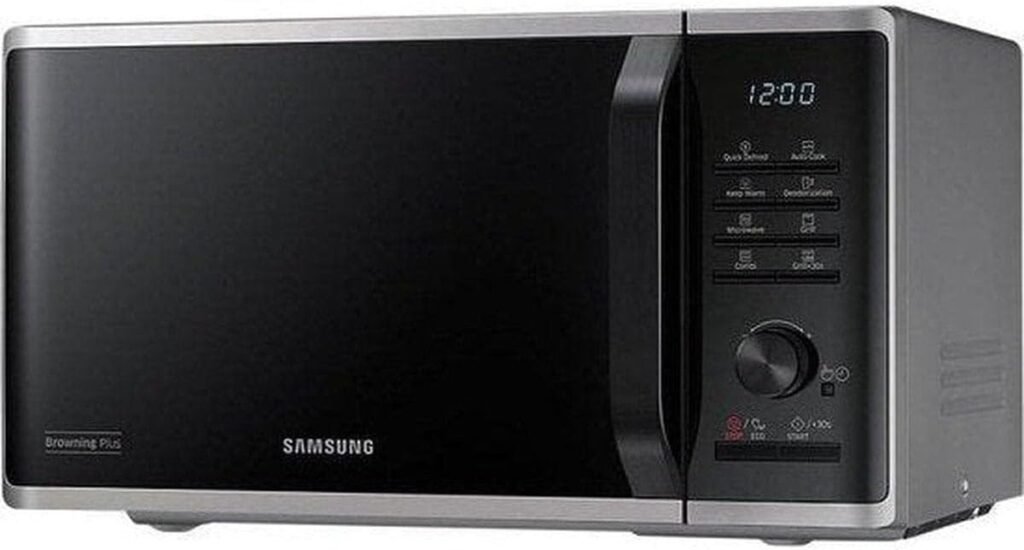 Forno a microonde Samsung MG23K3515AS/EG con grill, 800 W, 23 l, larghezza 48,9 cm, rapido scongelamento, 27 programmi automatici, colore argento [Classe di efficienza energetica A]