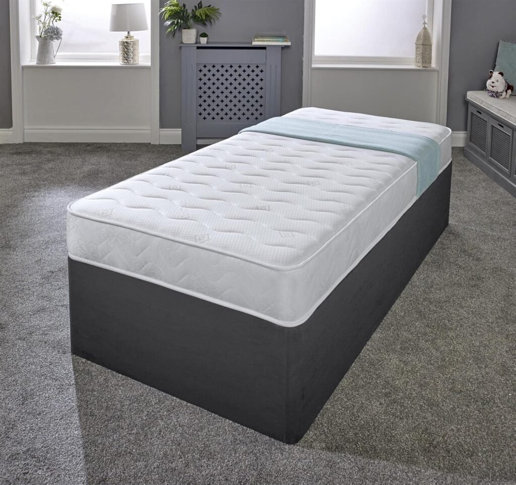 Materasso ibrido a molle con bordo bianco, profondità 18 cm, 75 cm x 175 cm, comfort estremo Cooltouch, Memory Foam & Pinna-Coil.