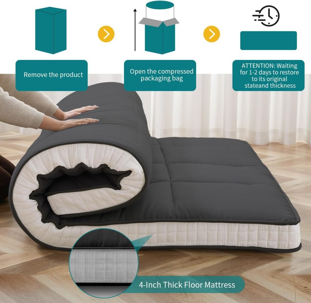 Materasso futon pieghevole spesso, coprimaterasso arrotolabile, tatami per letto singolo nero. Ideale per ospiti, campeggio e auto. Acquista ora!