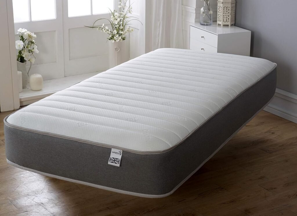 Materasso singolo Starlight Beds ibrido da 20,3 cm con strato in memory foam e unità a molle. Linea dritta Cool Touch, grigio/bianco, rigidità morbida (0,9 m x 1,8 m)
