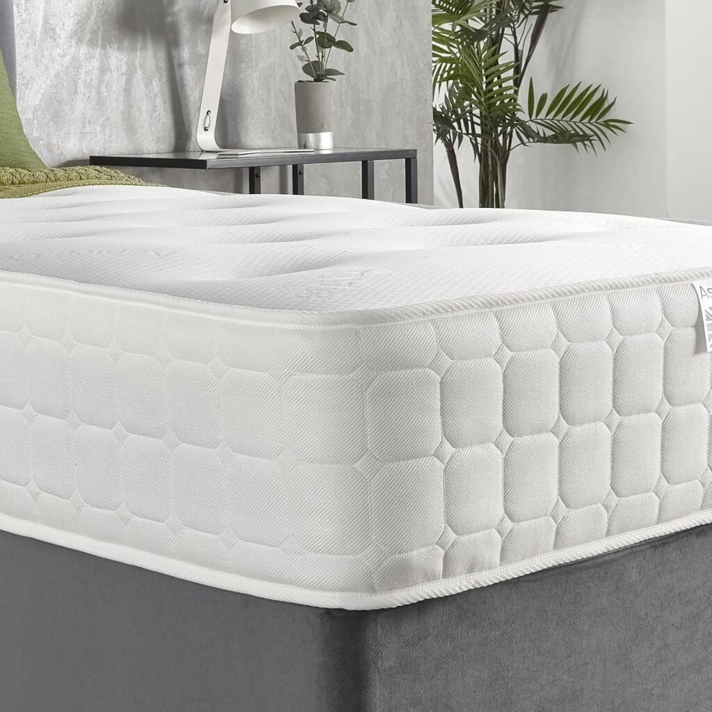 Aspire Beds Quad Comfort Materasso Singolo - Materasso ibrido con molle Bonnell Premium e riempimenti naturali eco, AC Aspire-Cool Touch, bordo bianco, 1,9m (0,9m x 1,8m)