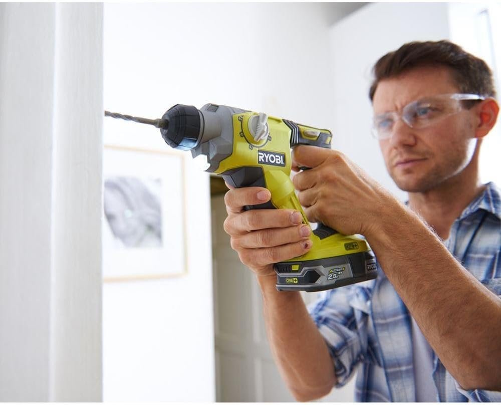 Tassellatore Ryobi R18SDS-0 a Batteria 18V ONE+, Batteria non Inclusa - Ideale per Pietra e Cemento, Rimozione Piastrelle - Verde e Antracite, con Luce LED