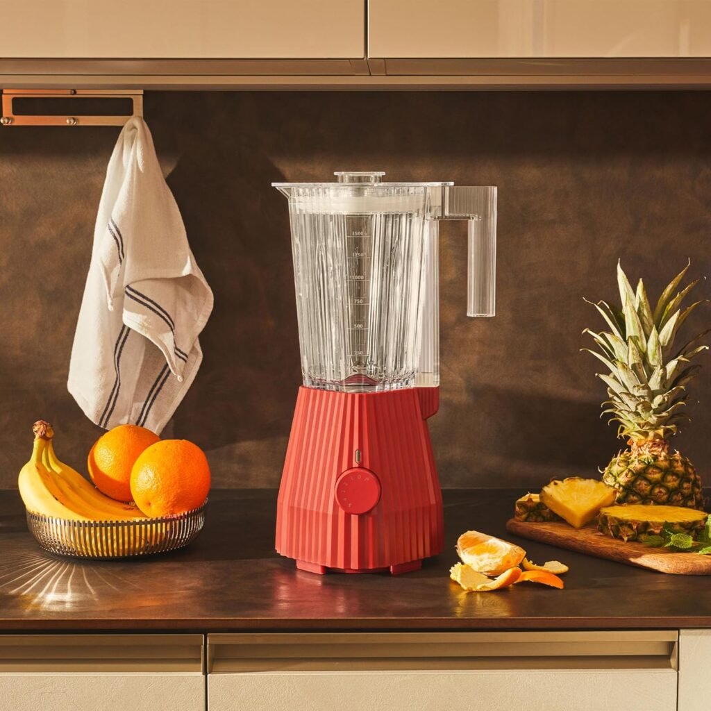 Frullatore Alessi Plissé MDL09 R - Design con Caraffa Graduata, Resina Termoplastica, Spina Europea 700W, 1,5l, Rosso