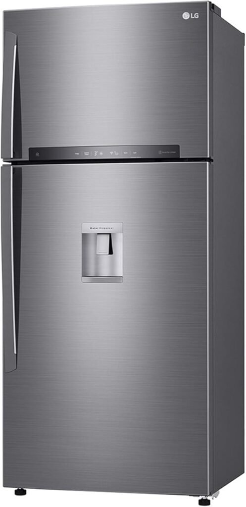 Frigorifero LG GTF744PZPED: doppia porta, classe energetica E, 509 litri, Wi-fi, Door Cooling, gestione umidità, dispenser acqua, cassetto 0 gradi, fabbricatore del ghiaccio, compressore Smart Inverter, inox.