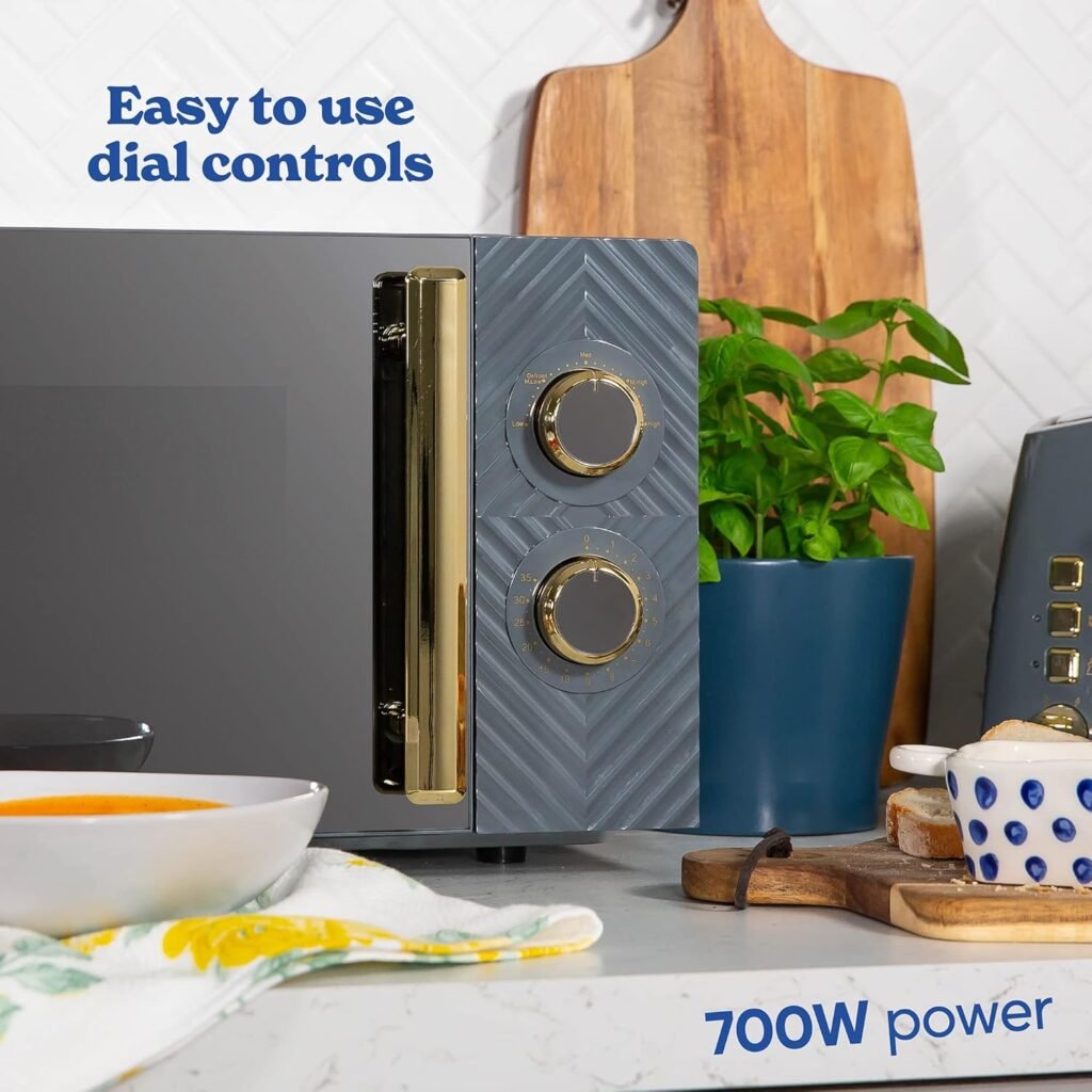 Microonde manuale da 17 litri e 700 W, colore grigio - RHMM723G - Design a fessura - 5 livelli di potenza - Timer integrato - Funzione di sbrinamento - Facile da pulire