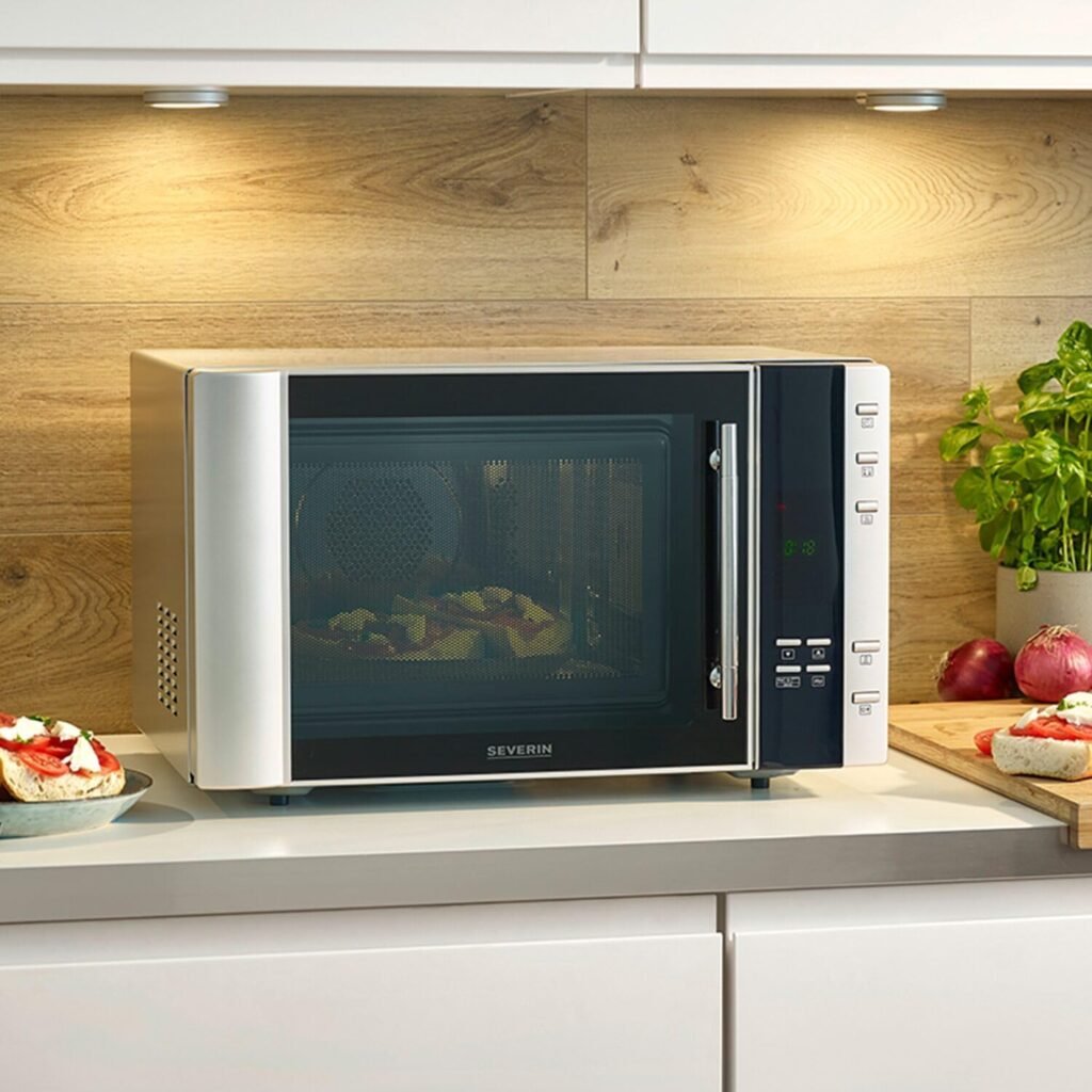 Severin Microonde 3 in 1 con griglia e funzione aria calda, mini forno con 10 programmi automatici, forno a microonde multifunzione con piatto girevole e griglia, argento/nero, MW 7775 - Acquista ora!