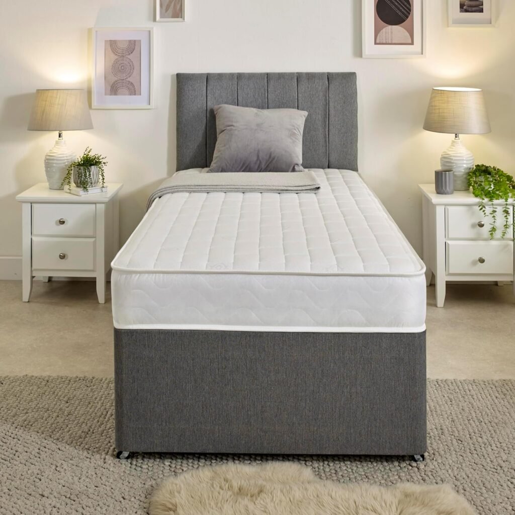 Materasso singolo Cooltouch Ortho-Tile Hybrid in memory foam & Pinna-Coil Bonnell, sensazione di peluche, bianco, 18 cm di profondità, 90 cm x 190 cm.