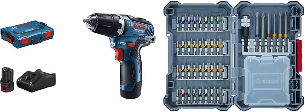 Trapano-avvitatore Bosch Professional GSR 12V-35 a batteria, con set da 40 pezzi di punte e bit inclusi. Acquista ora e ricevi anche 2 batterie, caricabatteria e L-BOXX. Perfecto strumento per i professionisti del settore!