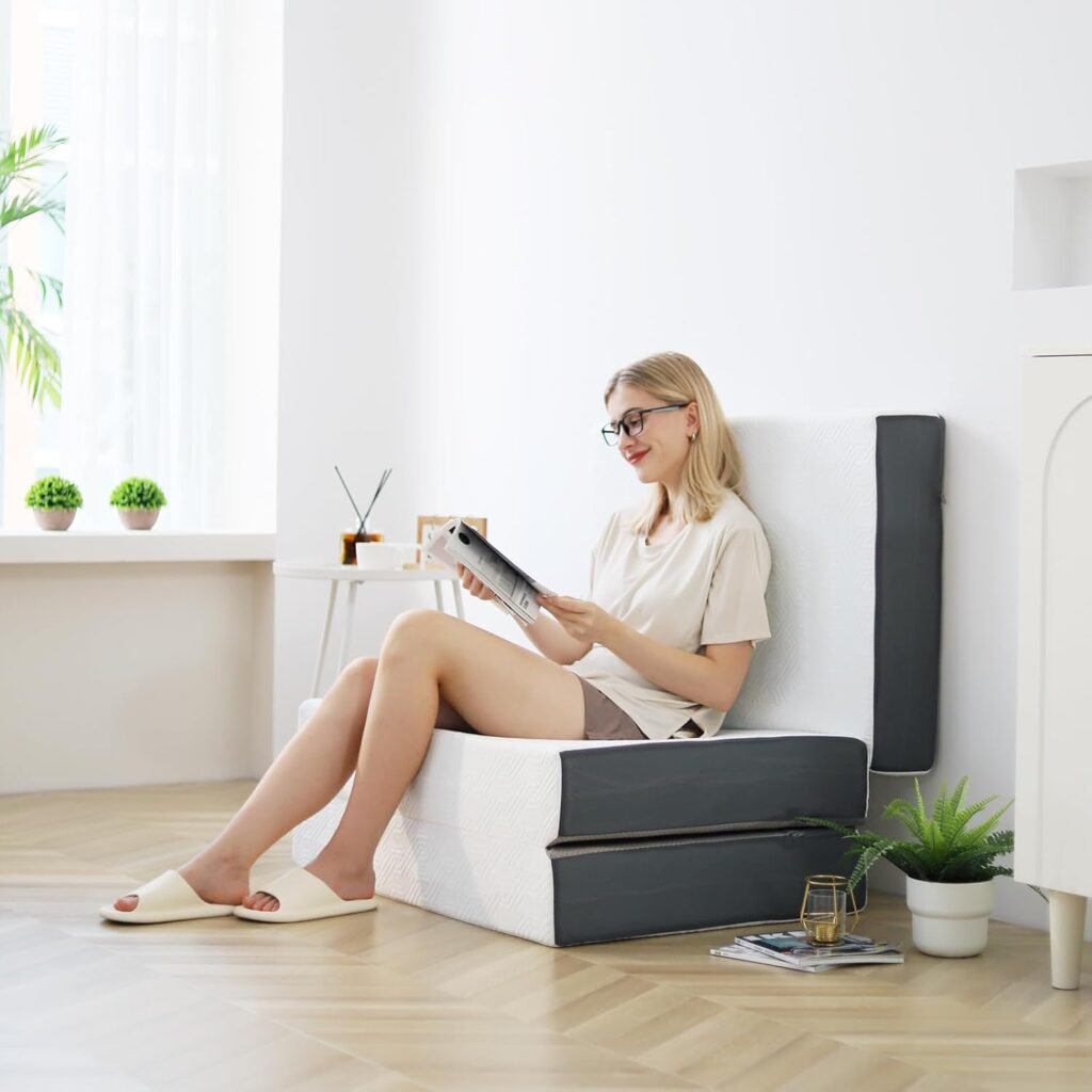 Materasso pieghevole matrimoniale Vesgantti con borsa portaoggetti, 10 cm, in gel memory foam, pieghevole in tre parti, per viaggi, campeggio, letto per gli ospiti, prova di 100 notti, certificato.