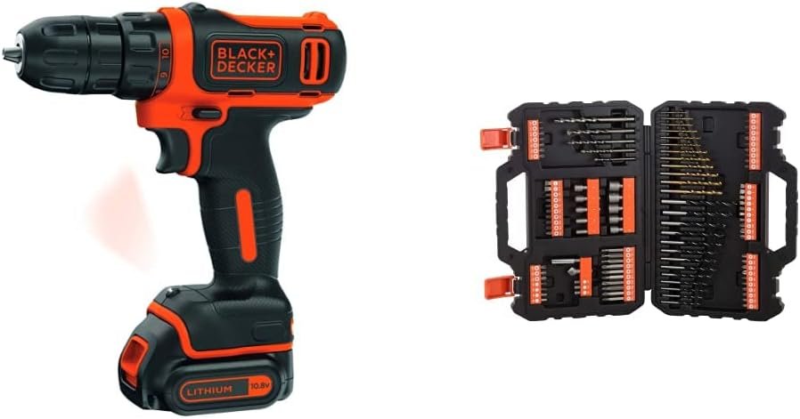 Il trapano avvitatore compatto a batteria BLACK+DECKER 10.8V è l'ideale per forare e avvitare in modo rapido ed efficiente, mentre il set di punte trapano A7200-XJ Titanium da 109 pezzi garantisce risultati precisi e affidabili. Con questo duo vincente di attrezzi neri, sarai pronto per affrontare qualsiasi lavoro di bricolage con facilità e precisione.