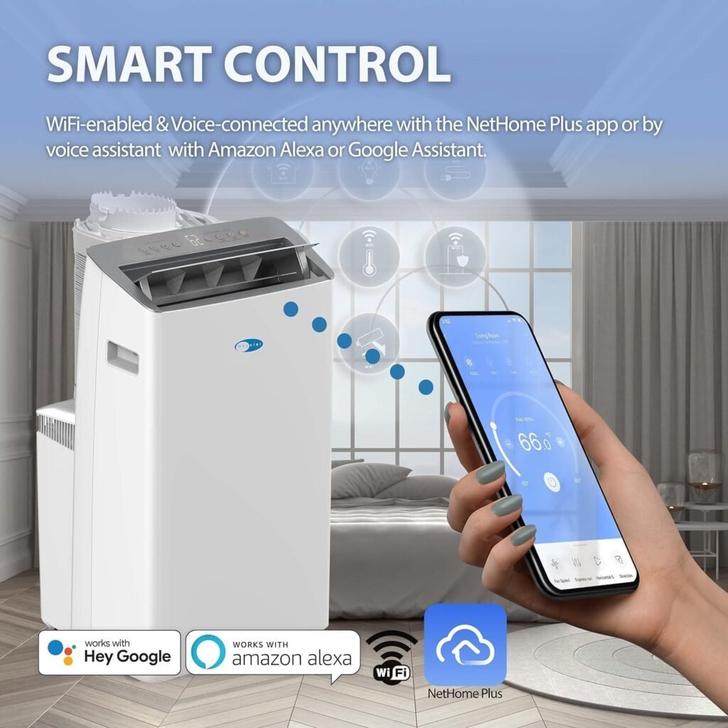 Condizionatore d'aria portatile SMART Whynter ARC-1230WNH 14.000 BTU (12.000 BTU SACC) NEX Inverter Dual Hose in bianco. Acquista ora per raffreddare, riscaldare, deumidificare e ventilare fino a 600 piedi quadrati con Wi-Fi incluso!