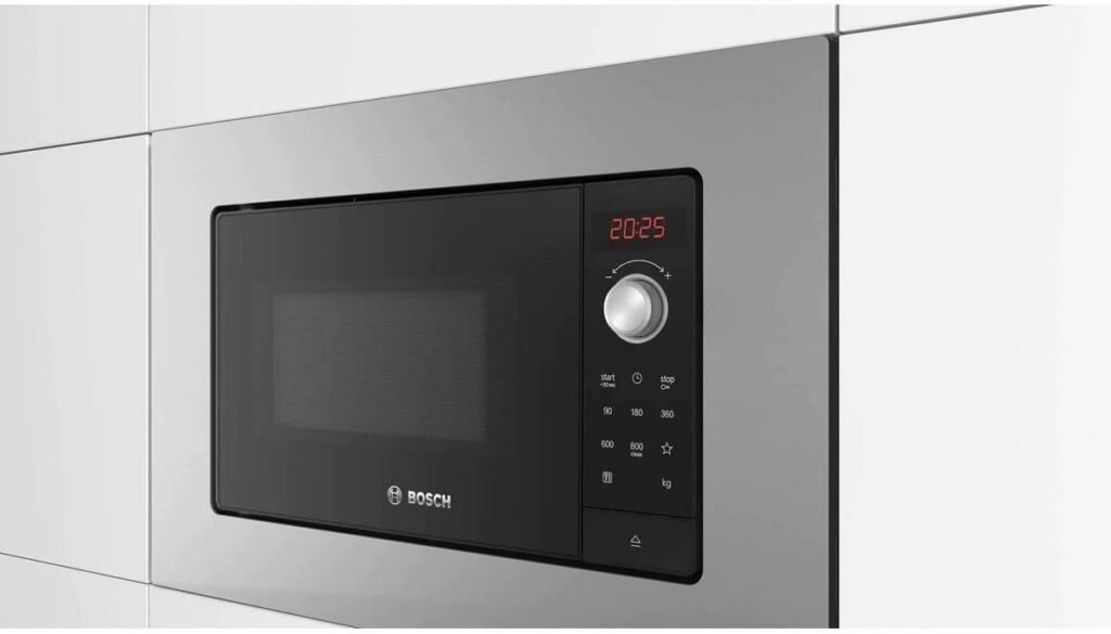 Microonde da incasso Bosch BEL623MS3 con Programmi automatici di cottura - Display LED rosso - Apertura laterale a sinistra - Grill - Illuminazione LED - Acciaio [Classe di efficienza energetica A+]
