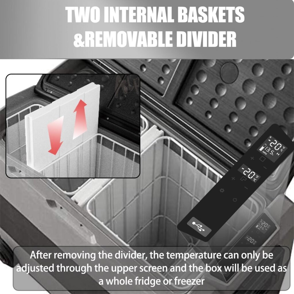 Frigorifero portatile Alpicool T60 60L con compressore per auto, camper e imbarcazioni. Congelatore da -20℃ a 20℃, con presa USB e classe di efficienza energetica A.