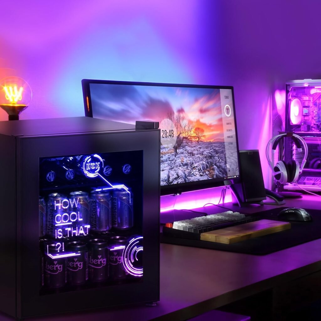 Mini Frigo HCK 48L Nero - Frigorifero Bevande con Illuminazione Moderna Cyberpunk - Ideale per Sala Giochi e Feste - Classe di efficienza energetica D - Acquista ora!