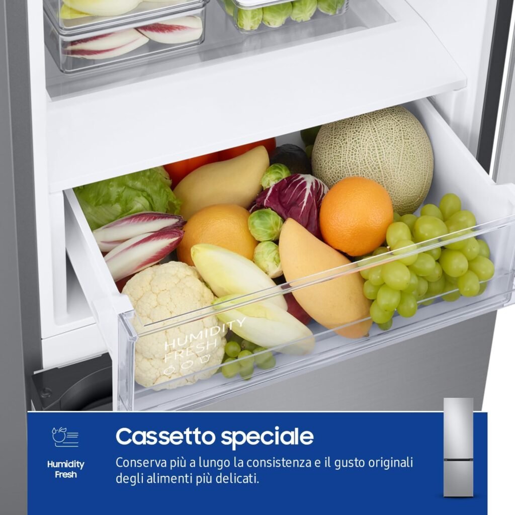 Samsung EcoFlex AI Frigorifero Combinato RB38C600DSA/EF, Wifi, All-Around Cooling, Space Max, Total No Frost, 390 L, LxAxP: 59,5 x 203 x 65,8 cm, Silver Inox [Classe di efficienza energetica D] - Immagine del prodotto
