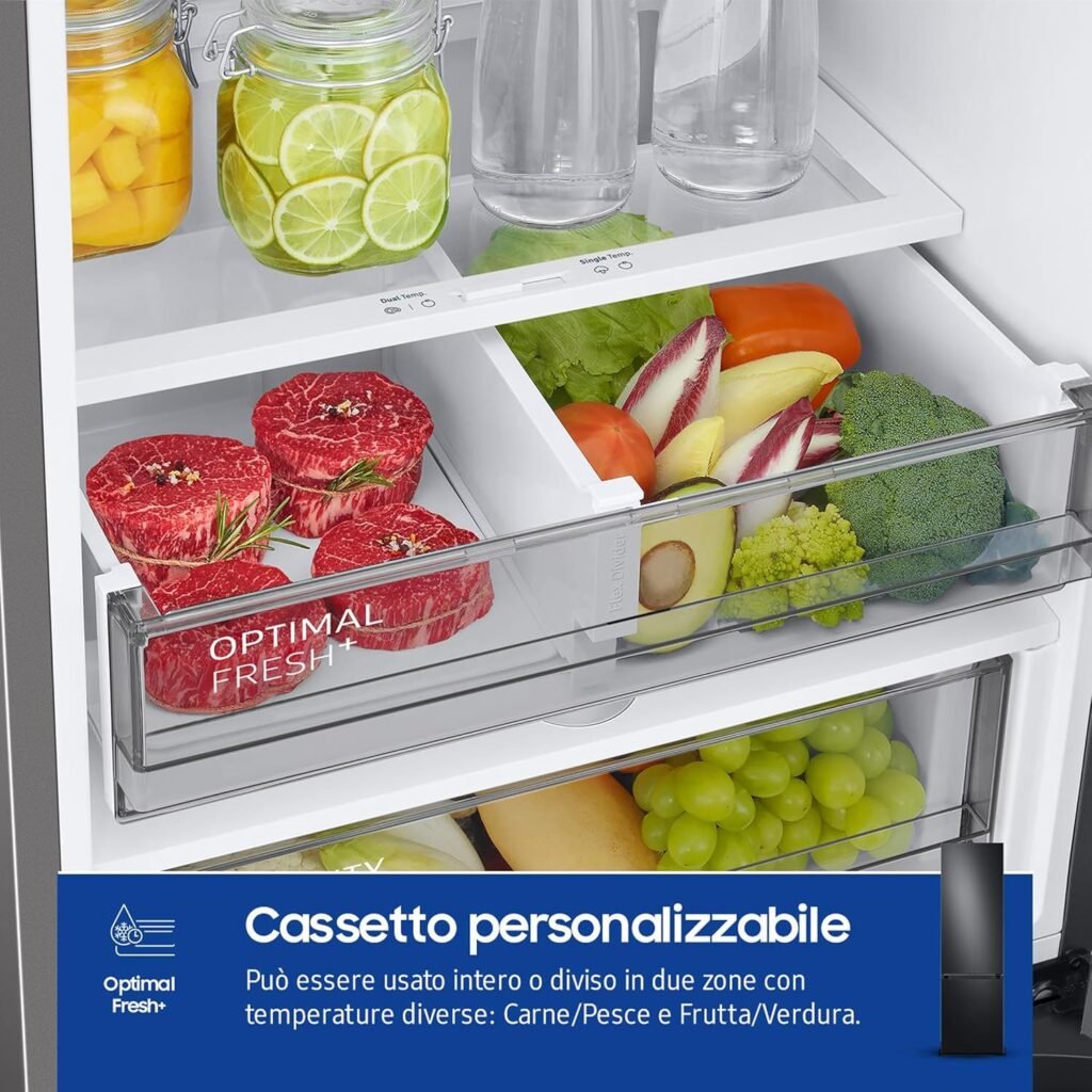 Frigorifero Combinato Samsung BESPOKE AI RB38C7B6AB1/EF, WiFi, SpaceMax, Twin Cooling Plus, Total No Frost, Motore Digital Inverter Garantito 20 Anni, 387 L, Antracite [Classe di efficienza energetica A]