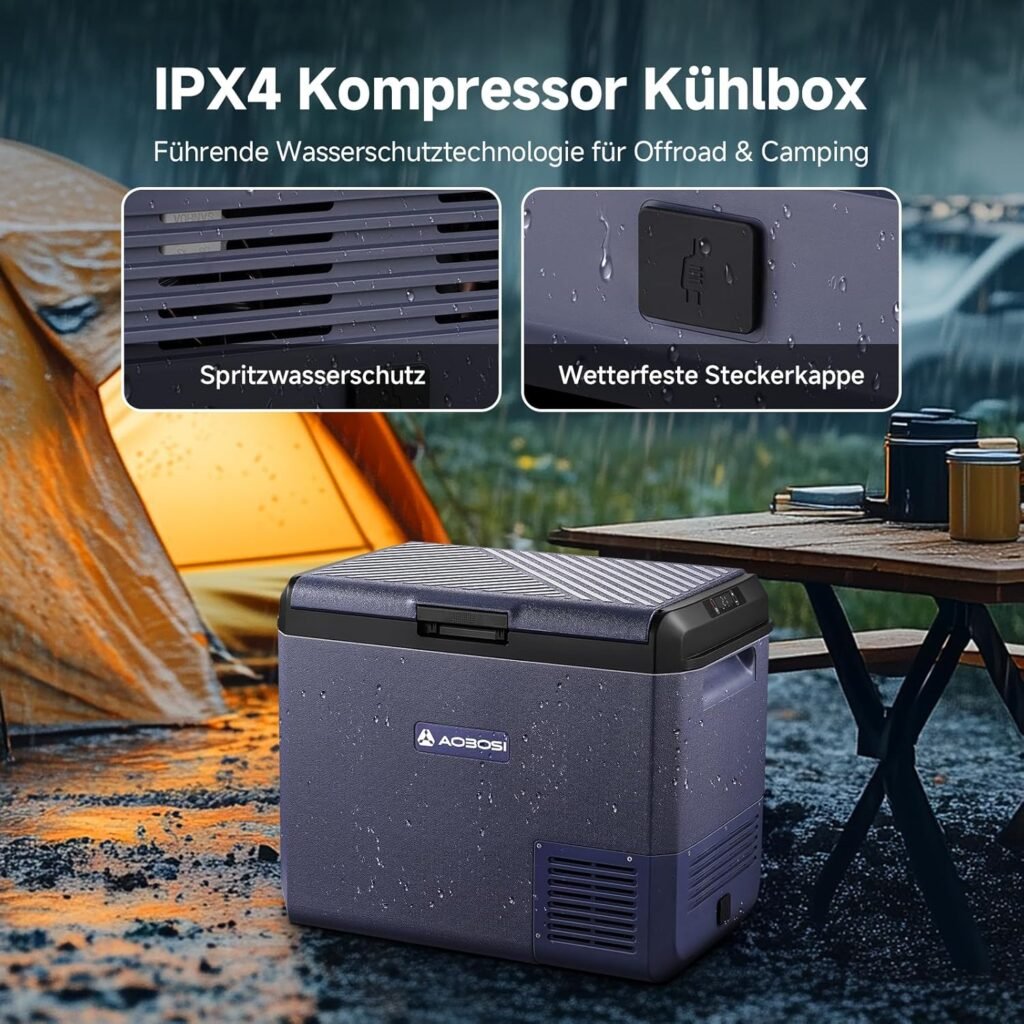 Frigo a doppia zona da campeggio AAOBOSI Auto 60L con controllo APP, impermeabile IPX4, -20°C a 20°C. Ideale per auto, camion, camper e barca. Adatto per presa di corrente 12V/220V. Classe di efficienza energetica C.