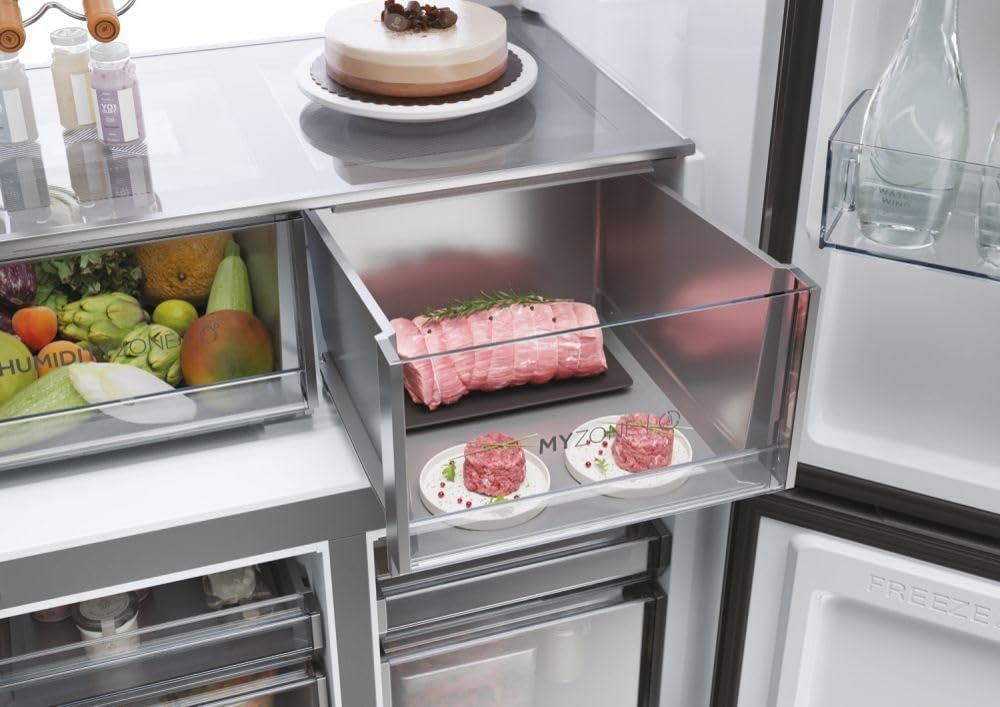 Frigorifero Haier CUBE 90 SERIE 7 HCR79F19ENMM in acciaio inossidabile [Classe di efficienza energetica E] con Total No Frost, HumidityZone Air Surround, ABT Pro, MyZone Pro e Inverter Compressore.