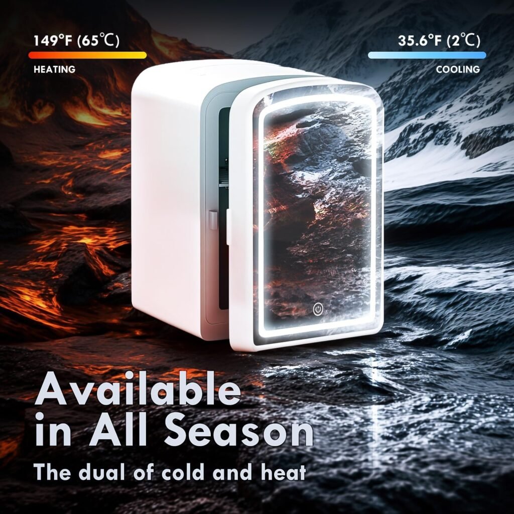 Mini frigorifero da 4 litri con specchio LED dimmerabile, perfetto per trucco e cosmetici. Frigorifero personale portatile con funzione di raffreddamento e riscaldamento. Ideale per camera da letto e ufficio. Acquistalo ora!